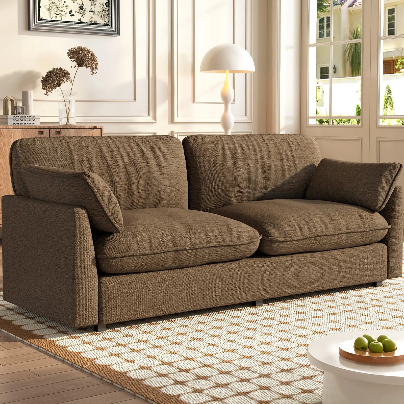Canapé 3 places 210 cm tissu Design moderne scandinave marron salon confortable haut de gamme