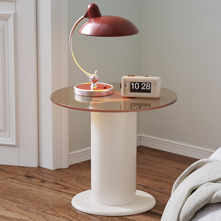 Guyii  Small Round Side Table, End Table with Tea-Tinted Tempered Glass Top, Versatile Sofa Table for Living Room, Bedroom, Office