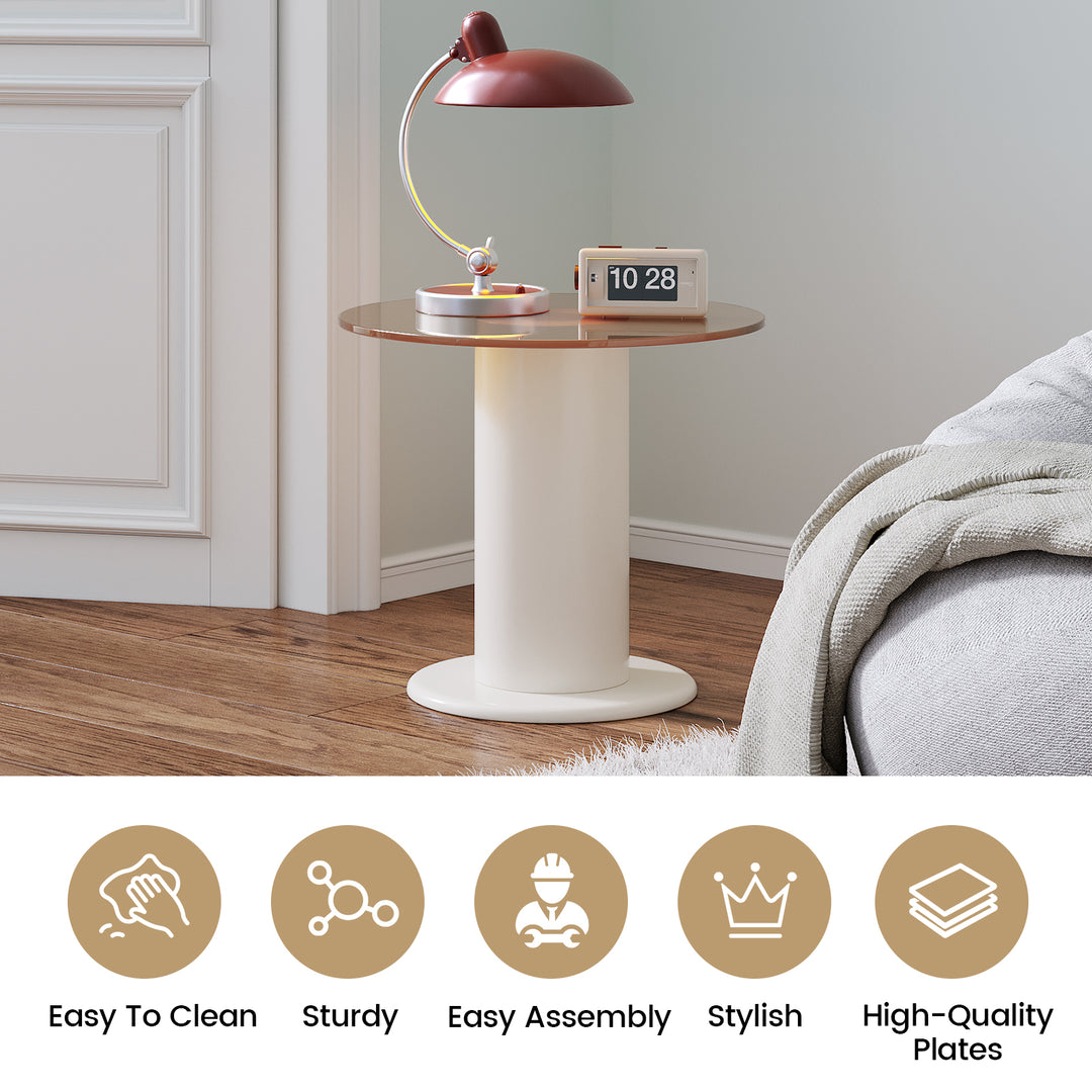 Guyii  Small Round Side Table, End Table with Tea-Tinted Tempered Glass Top, Versatile Sofa Table for Living Room, Bedroom, Office
