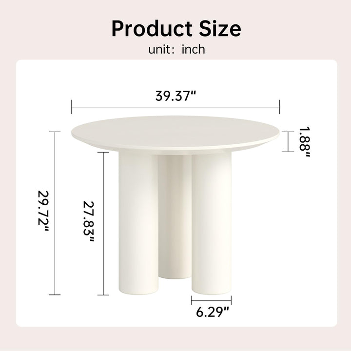 Guyii 39.37" Cream White Dining Table, Modern Round Kitchen Table, Small Indoor End Table