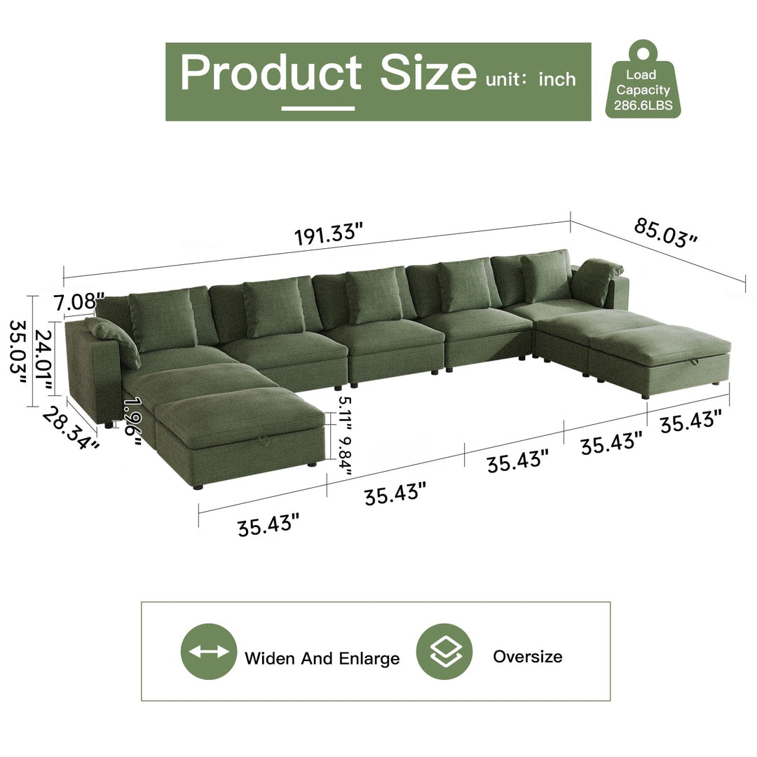 Guyii Sectional Sofa Couch, Modern Sofa with Storage Chaise, Convertible Sofa with Back Cushions