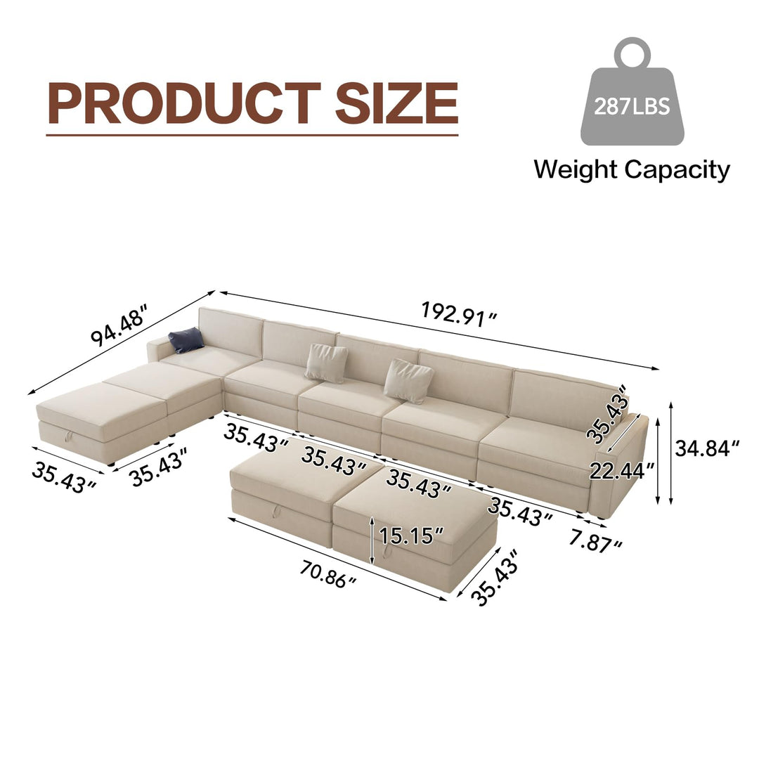 Guyii Convertible Sectional Sofa Couch, Extra Large Modular Sofa with Ottoman