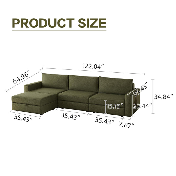 Guyii Convertible Sectional Sofa Couch, 3 Seat Sofa with Ottoman, L-Shaped Sofa with Storage