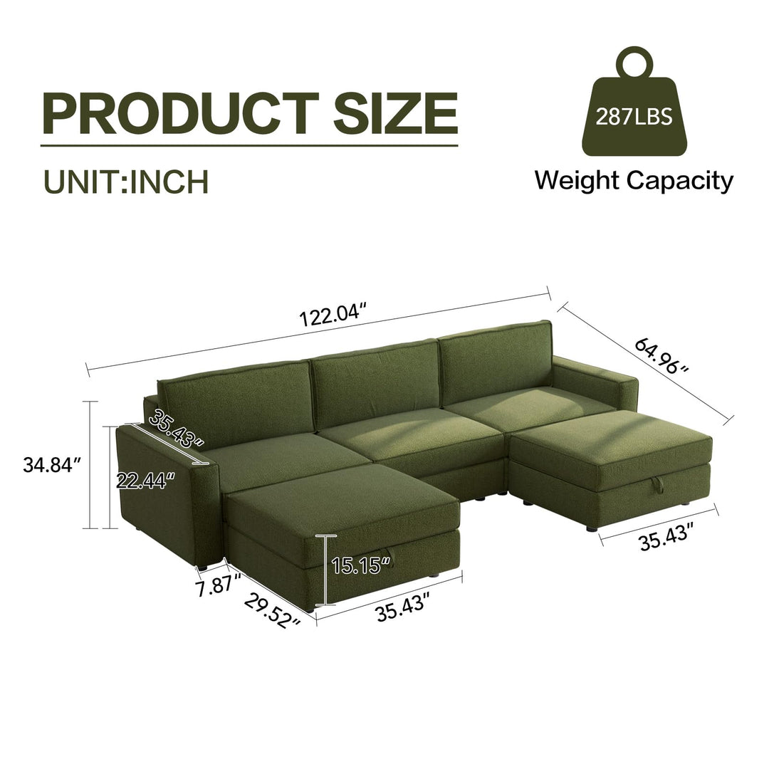 Guyii Extra Large 4 Seat Modular Sofa, Convertible Sectional Sofa Couch with Ottoman
