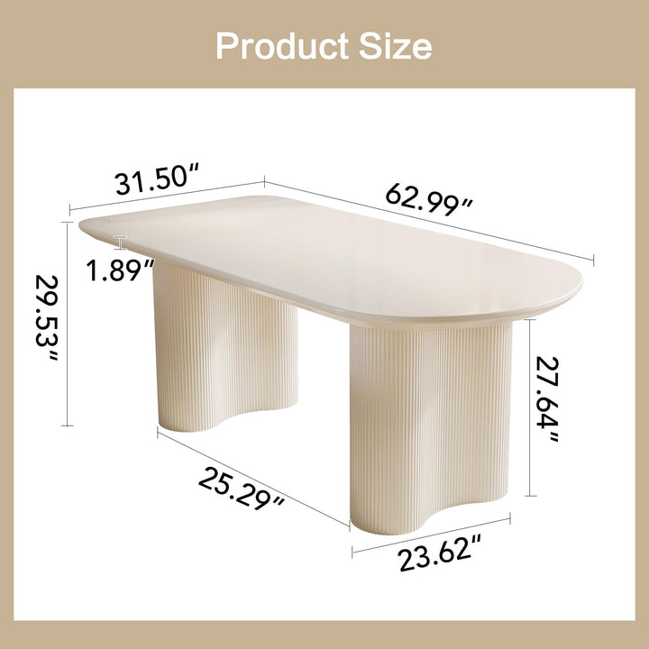 Guyii 62.99" Dining Tabletop, Cream White, Tabletop Only