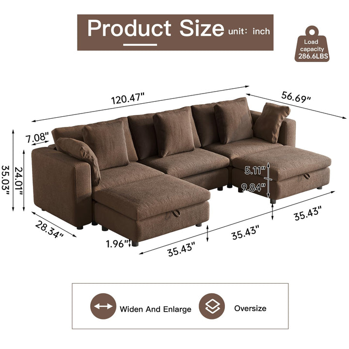 Guyii Sectional Sofa Couch, Modern Sofa with Storage Chaise, Convertible Sofa with Back Cushions