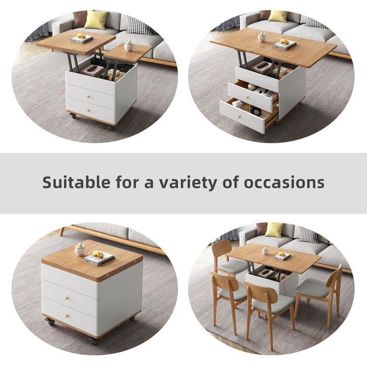 Guyii Lift Tabletop Coffee Table, Modern Coffee Table with Hidden Storage, 3 in 1 Multifunctional Center Table