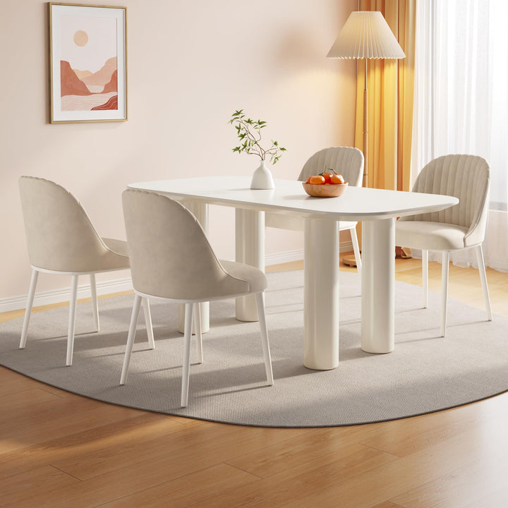 Guyii Modern Cream White Rectangle Dining Table, Indoor Kitchen Table