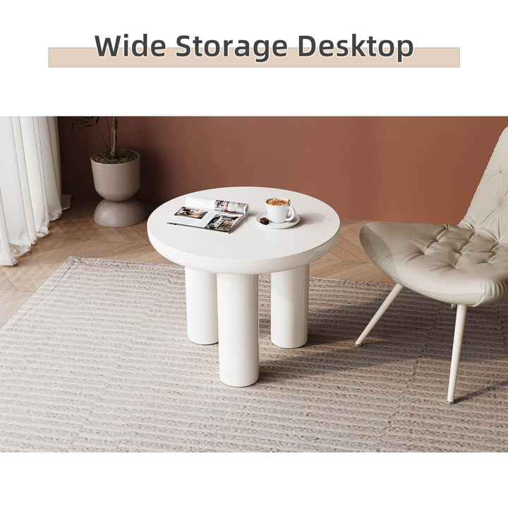 Guyii Cream White Coffee Table, 27.55" Round Side Table, Modern Tea Table with 3 Legs