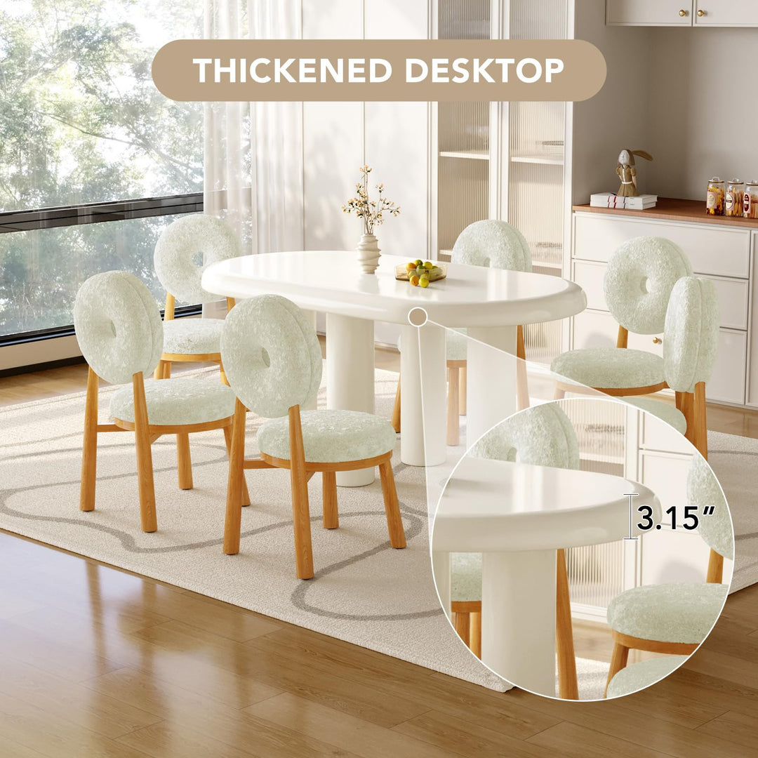 Guyii Cream White Dining Table Set, Long-Oval Kitchen Table with Dining Chairs