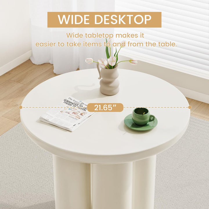 Guyii Cream White Coffee Table, 21.65" Small Drinking Table, Round Side Table