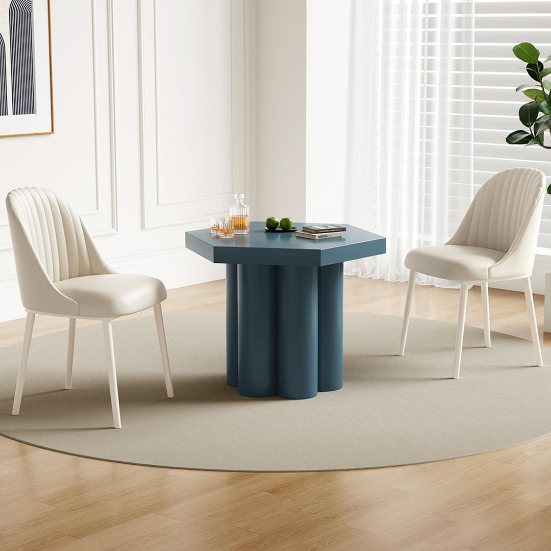Guyii Hexagonal Dining Table, 32.28" Modern Kitchen Table, Blue Space-Saving Dinette