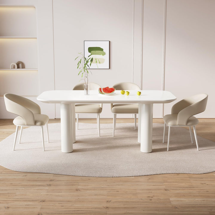 Guyii Modern Cream White Rectangle Dining Table, Indoor Kitchen Table