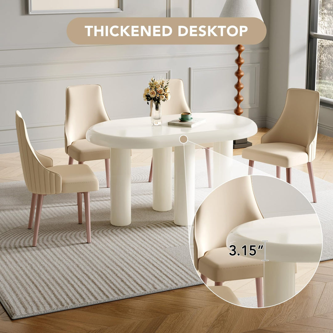 Guyii Cream White Dining Table Set, Long-Oval Kitchen Table with Dining Chairs