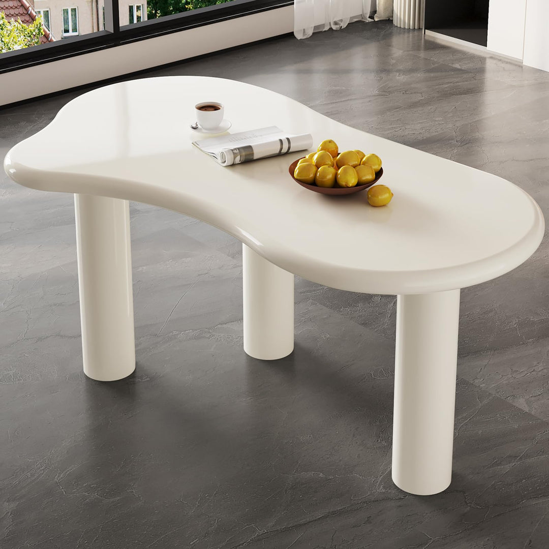 Guyii 66.92" Irregular Dining Table, Modern Cream White Indoor Kitchen Table with 3 Legs