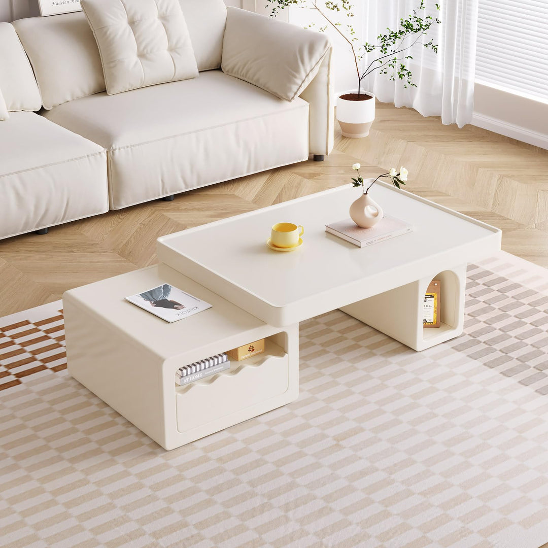 Guyii Extendable Coffee Table, Rectangular Center Table with Storage Drawer
