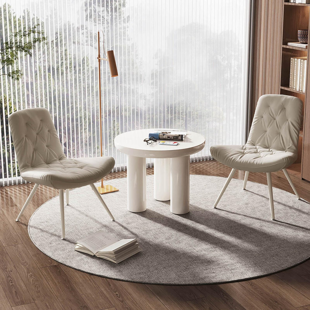 Guyii Cream White Coffee Table, 27.55" Round Side Table, Modern Tea Table with 3 Legs