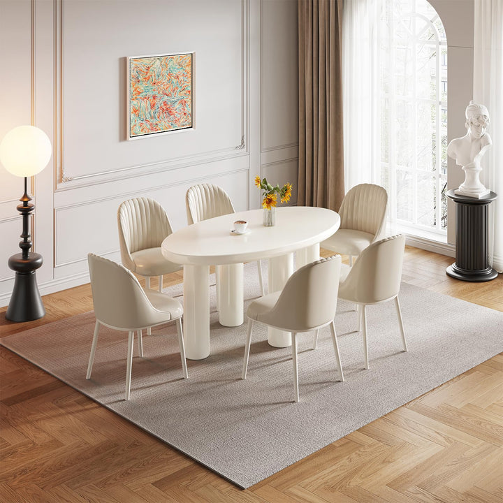 Guyii 59.05" Oval Dining Table, Modern Cream White Indoor Kitchen Table