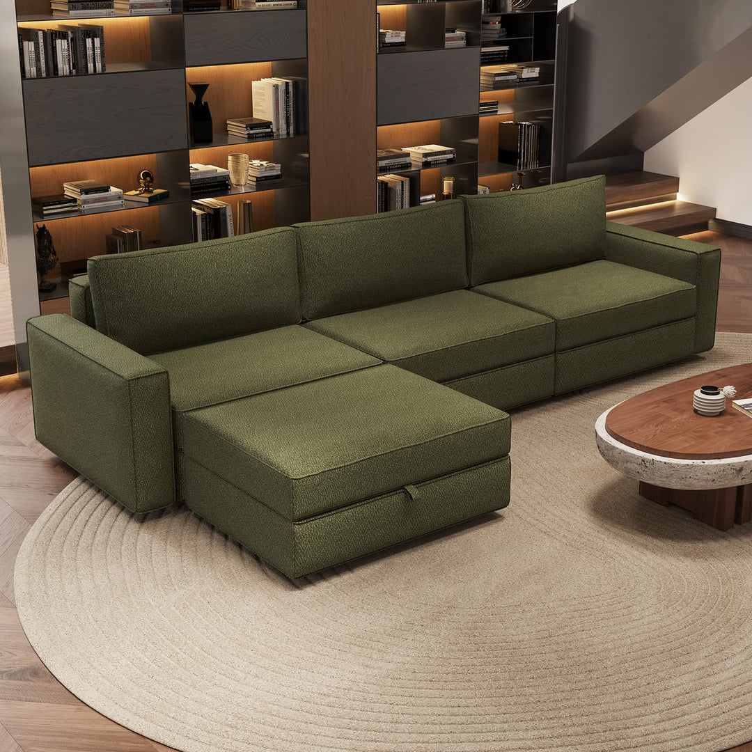Guyii Convertible Sectional Sofa Couch, 3 Seat Sofa with Ottoman, L-Shaped Sofa with Storage