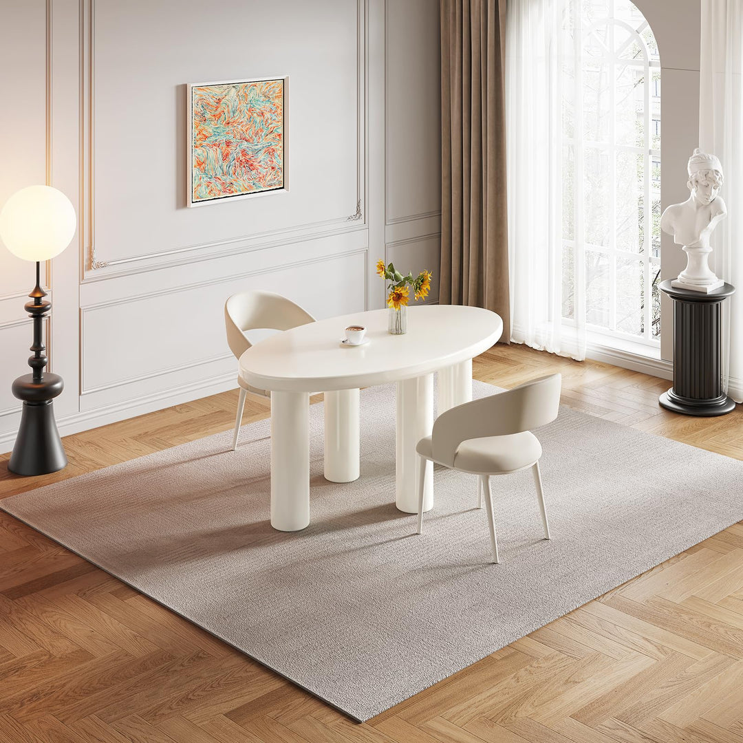 Guyii 59.05" Oval Dining Table, Modern Cream White Indoor Kitchen Table