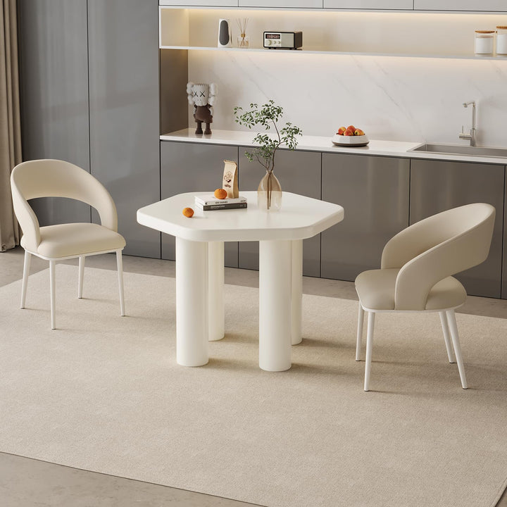 Guyii Hexagonal Dining Table, Modern Cream White Kitchen Table