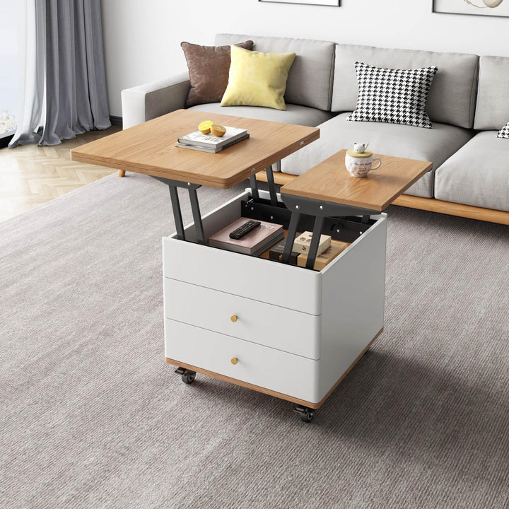 Guyii Lift Tabletop Coffee Table, Modern Coffee Table with Hidden Storage, 3 in 1 Multifunctional Center Table