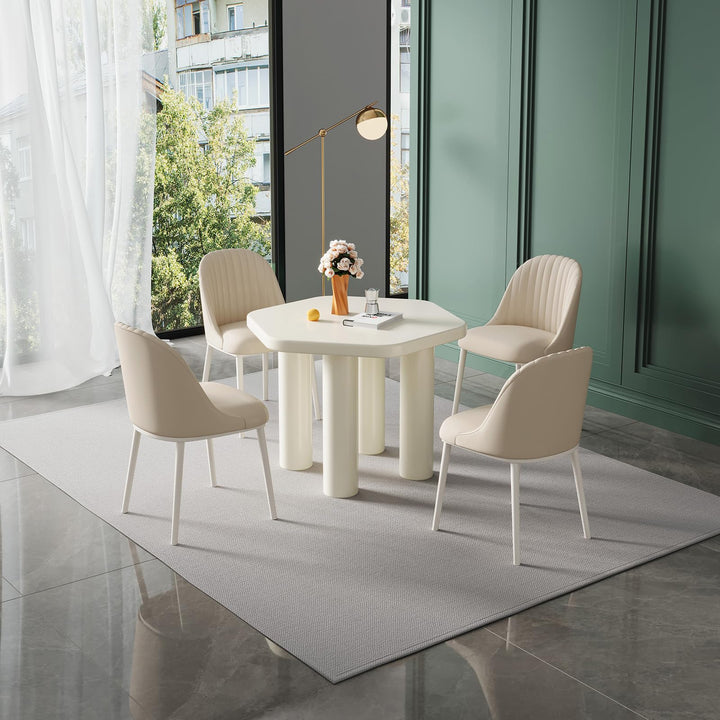 Guyii Hexagonal Dining Table, Modern Cream White Kitchen Table