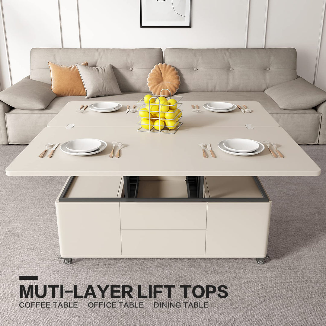 Guyii Lift Top Extendable Coffee Table with 4 Square Stools