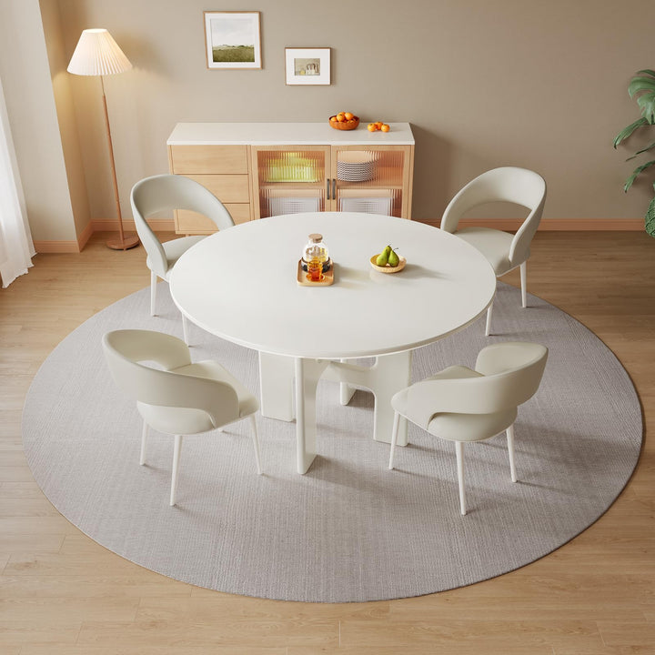 Guyii 45.27" Cream White Dining Table, Modern Round Kitchen Table
