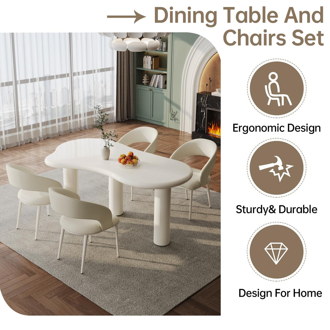 Guyii 66.92" Irregular Dining Table, Modern Cream White Indoor Kitchen Table with 3 Legs