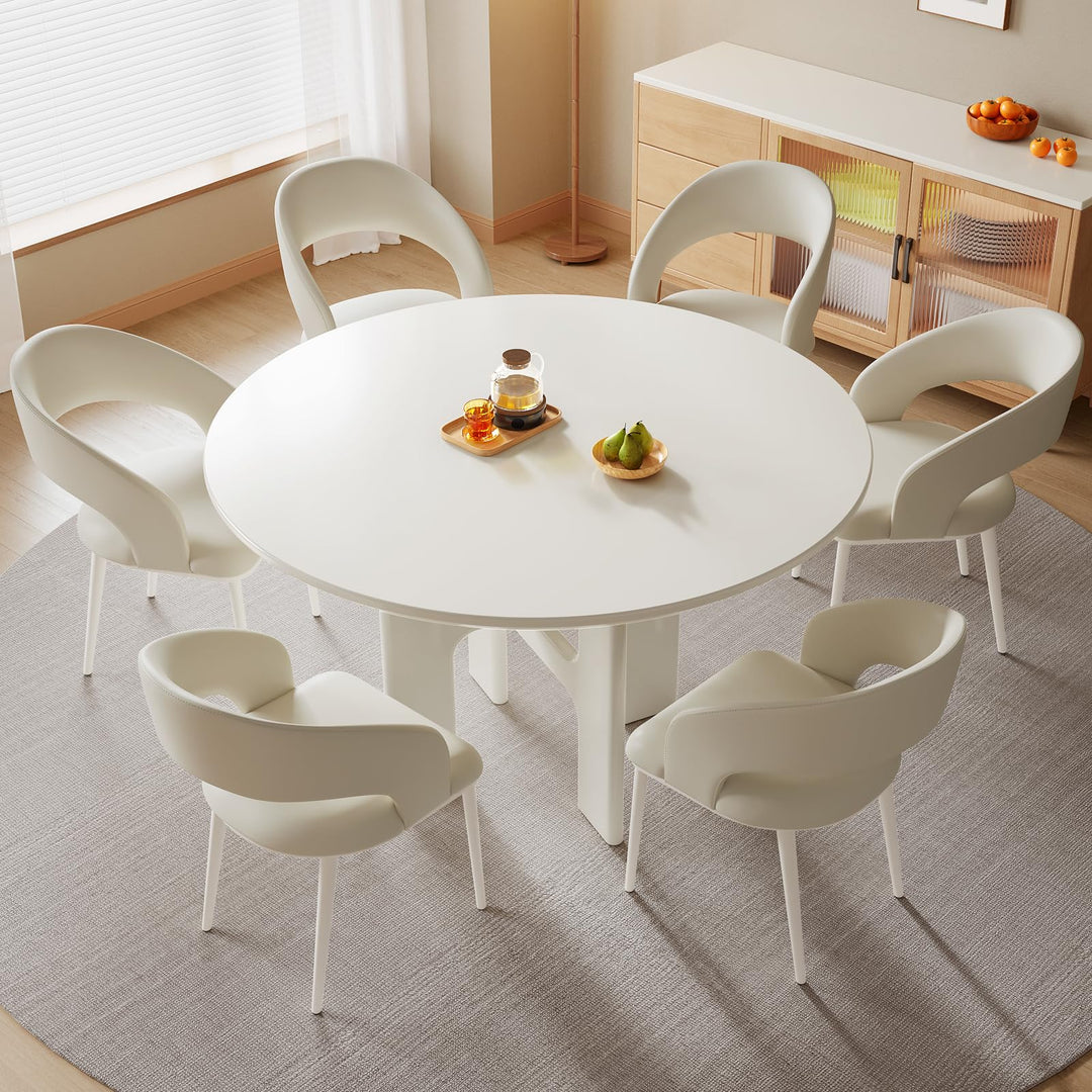 Guyii 45.27" Cream White Dining Table, Modern Round Kitchen Table