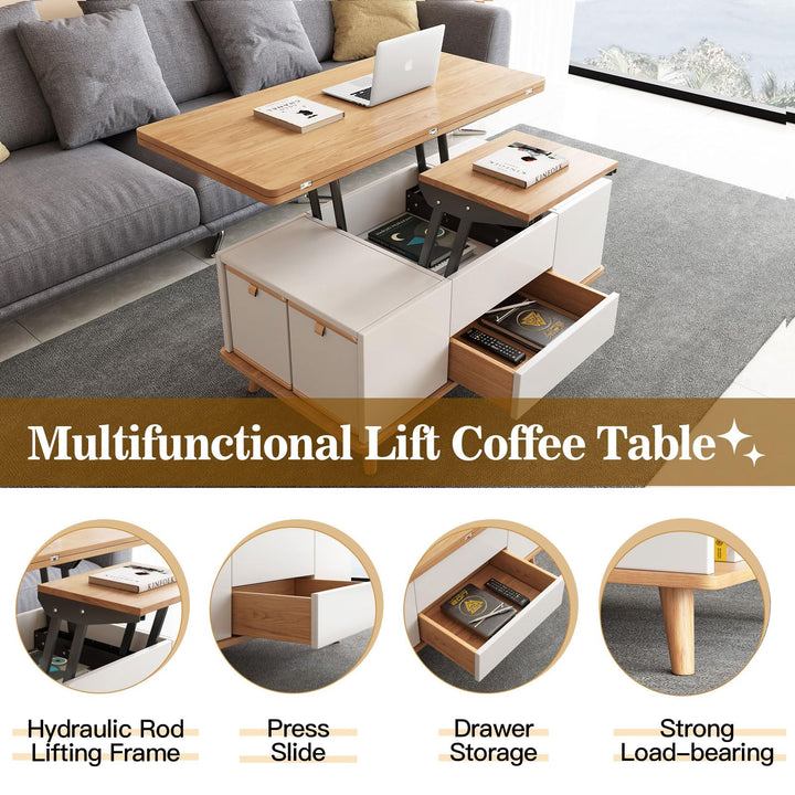 Guyii 3-in-1 Multi-Functional Center Table, Lift-Top Coffee Table with 4 Stools