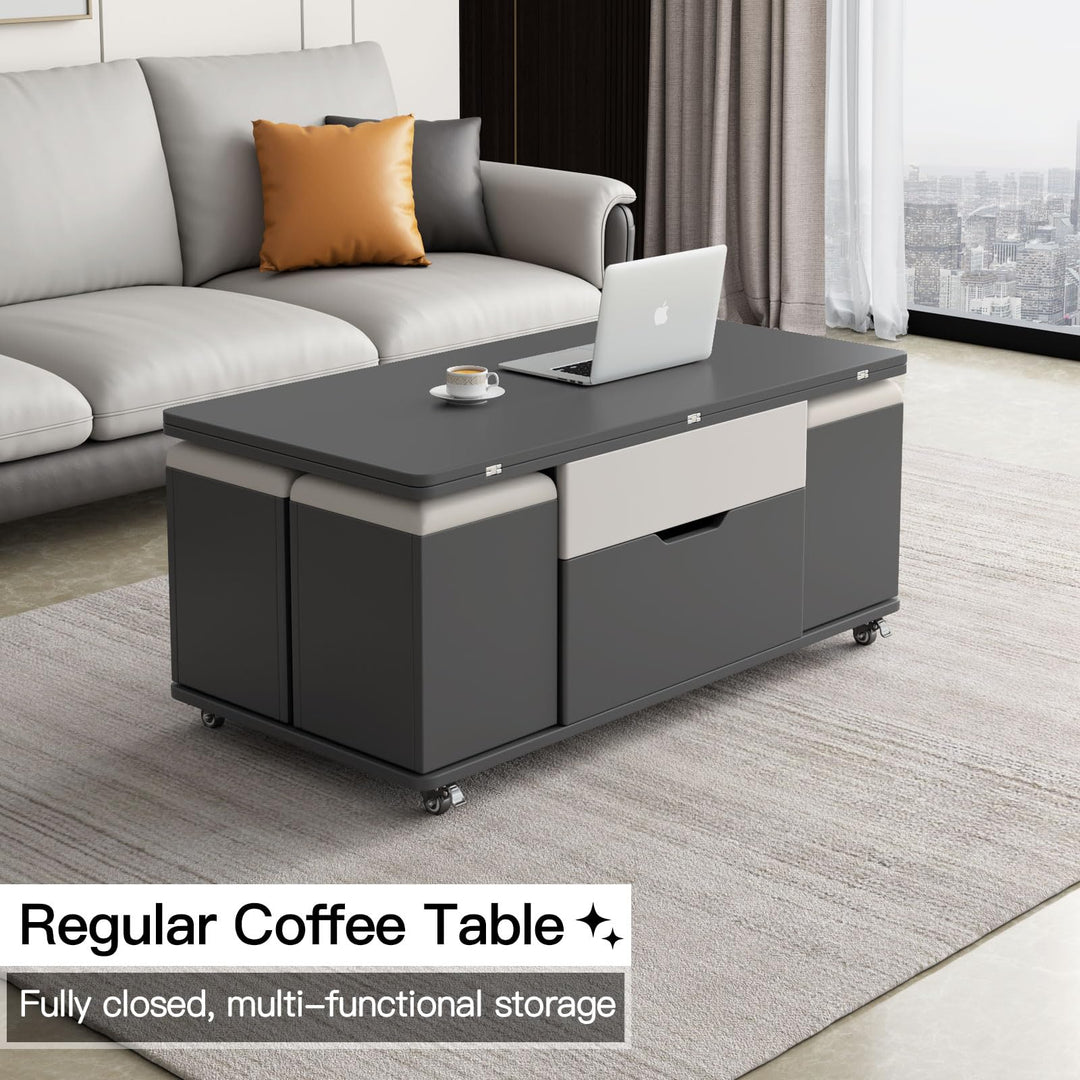 Guyii Lift Top Coffee Table with 4 Storage Stools