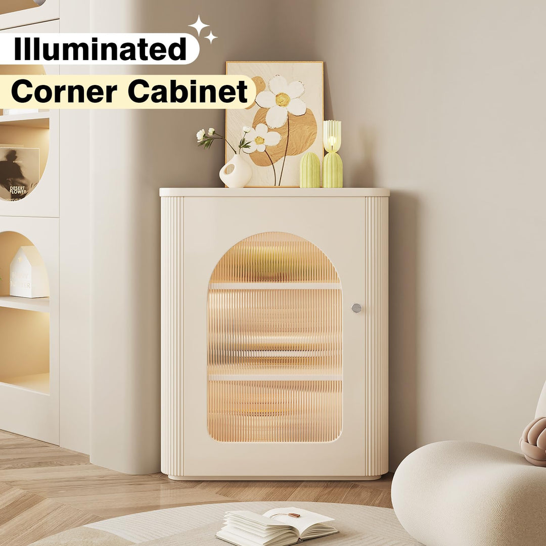 Guyii Corner Cabinet, Storage Cabinet with Automatic Motion-Sensing LED Lights