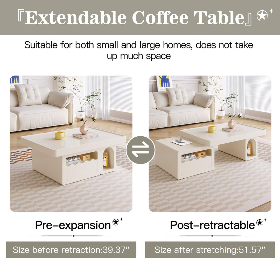 Guyii Extendable Coffee Table, Rectangular Center Table with Storage Drawer