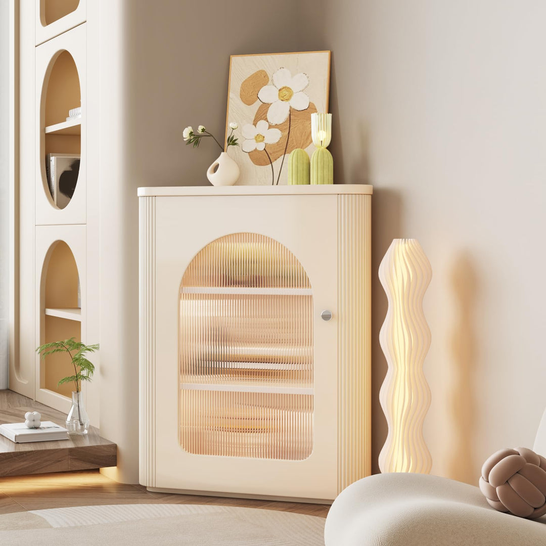 Guyii Corner Cabinet, Storage Cabinet with Automatic Motion-Sensing LED Lights