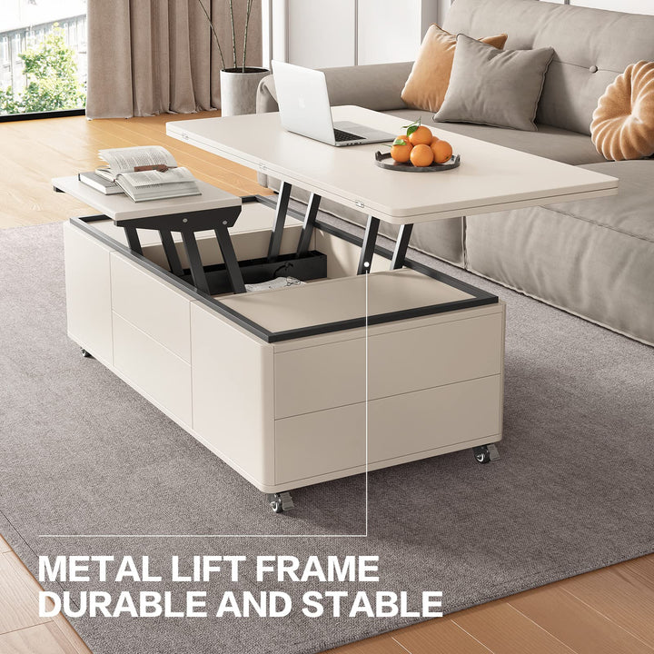 Guyii Lift Top Extendable Coffee Table with 4 Square Stools