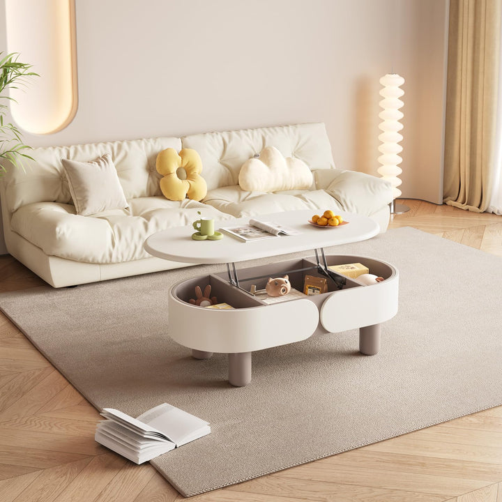 Guyii Multi-Functional Lift-Top Coffee Table, Oval-Shaped Tea Table