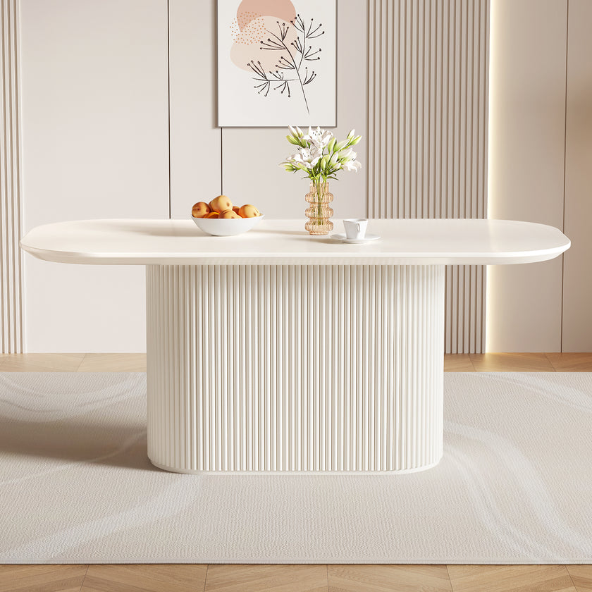 Guyii 70” Oval Dining Table for 6 - Modern Cream White Kitchen Table