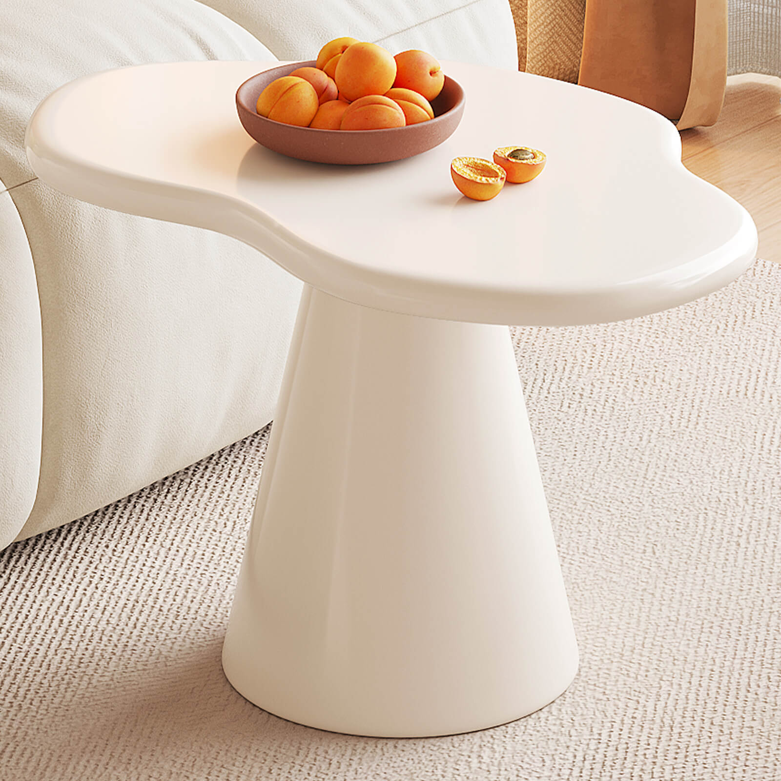 Irregular Round Table Guyii Irregular Side Table – Cream White Rounded Corners, Easy Assembl