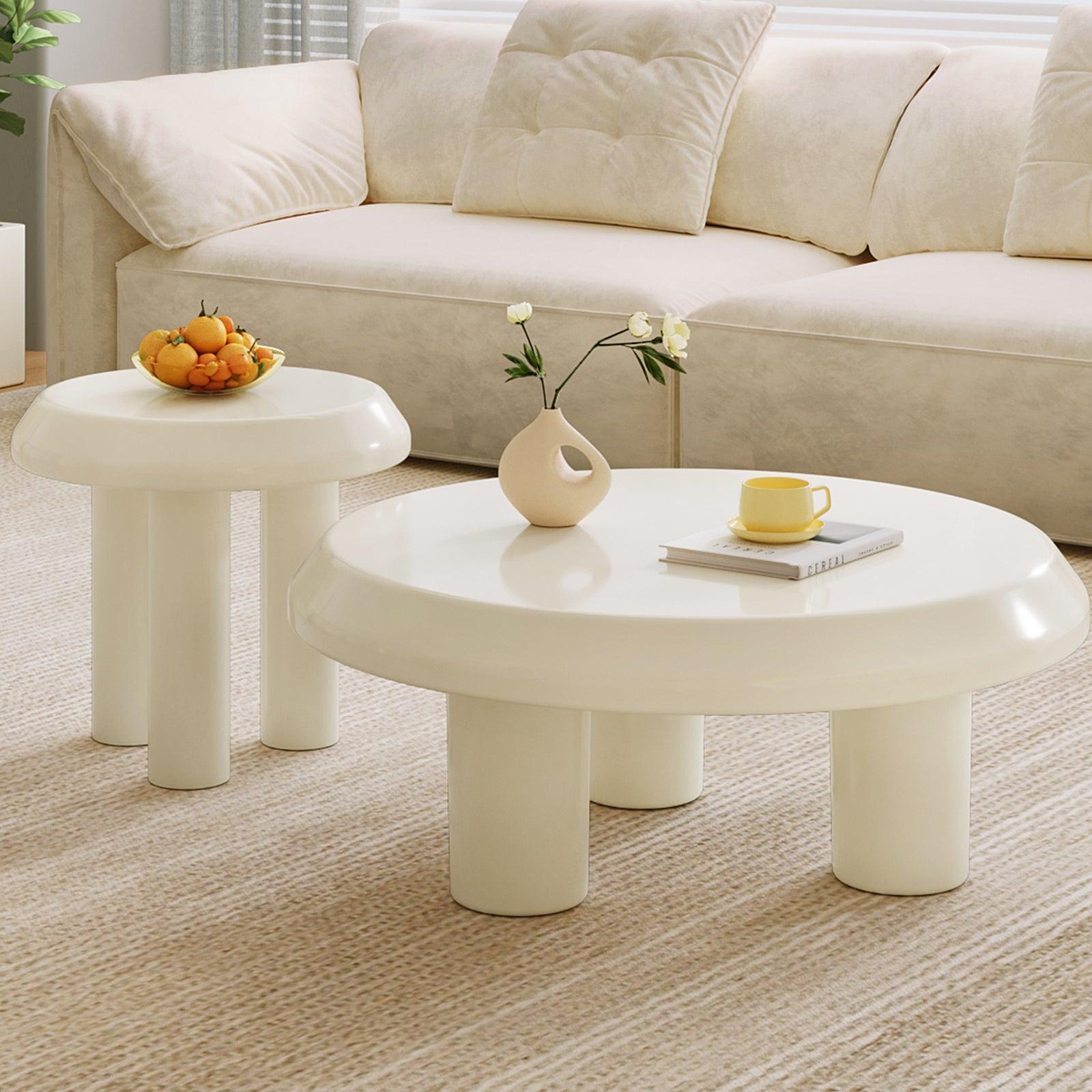 Coffee Table Set Design Nesting Coffee Tables Set of 2 | Guyii Round Cream White Accent Tables ...