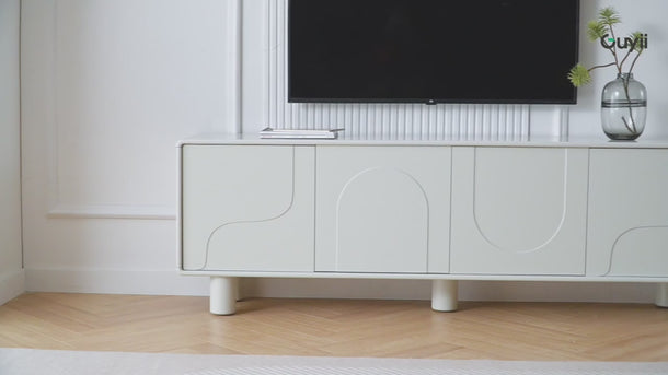 A user-friendly TV stand with a design that simplifies cleaning and maintenance.